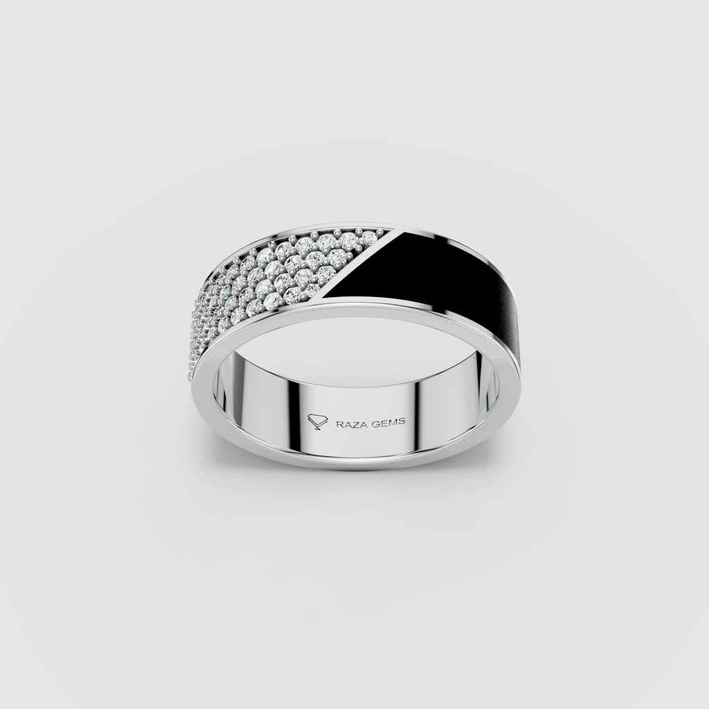 Charlotte - 18K Gold Black Enamel & Pavé Moissanite Band Ring