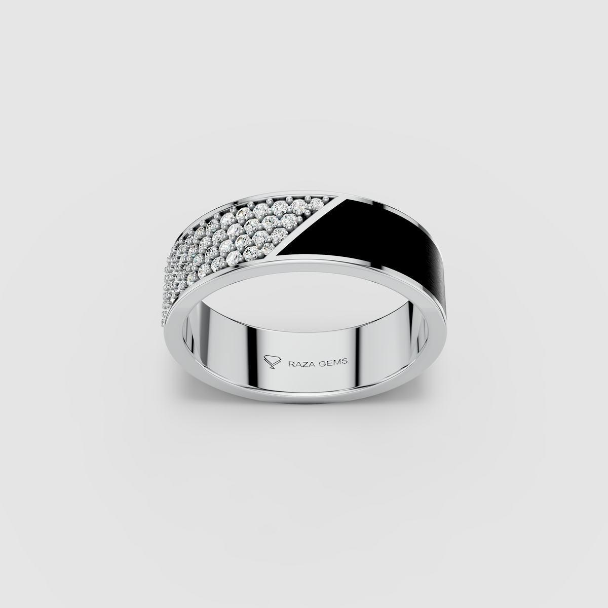 Charlotte - 18K Gold Black Enamel & Pavé Moissanite Band Ring