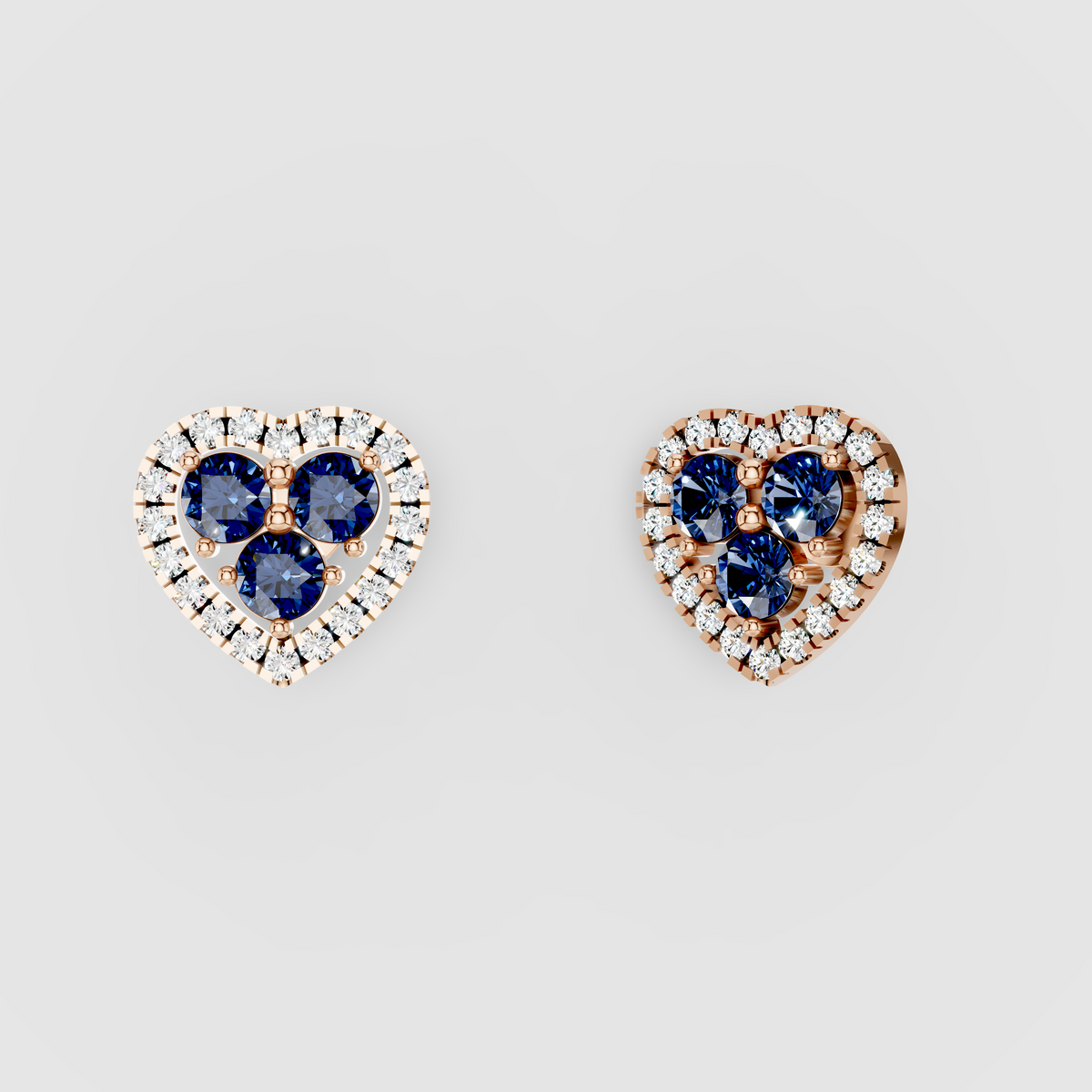 Samantha - Solid 18K Gold Blue Sapphire Trio Heart Stud Earrings"