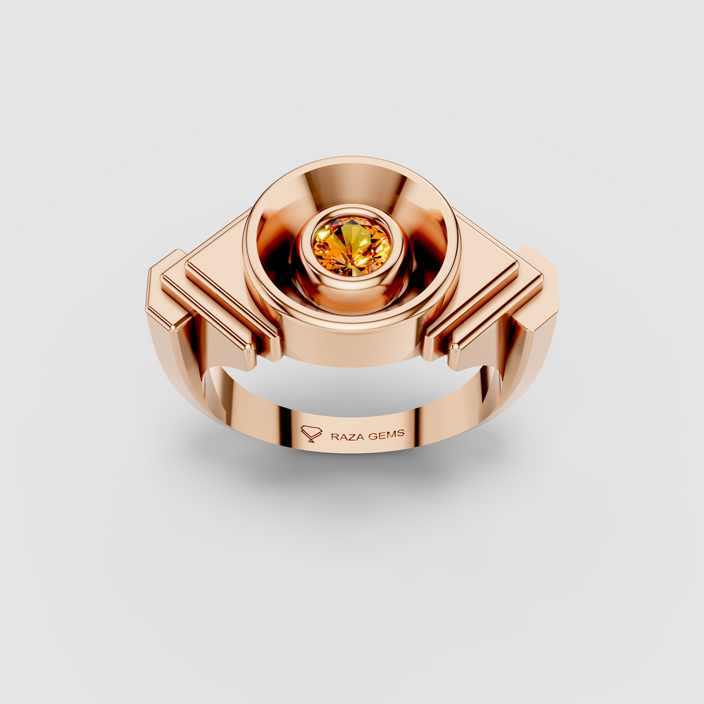 Celeste - 18K Gold Bezel Yellow Spinel Concave Signet Ring