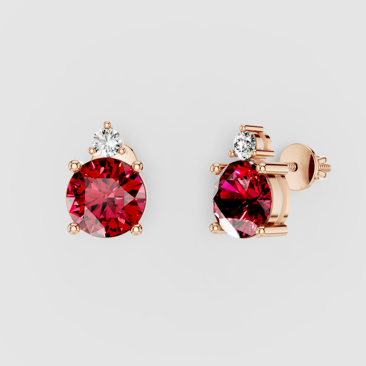 Karen - Solid 18K Gold Red Spinel & Solitaire Moissanite Stud Earrings"