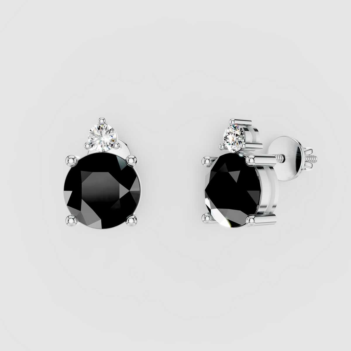 Nancy - Solid 18K Gold Black Spinel & Solitaire Moissanite Stud Earrings"