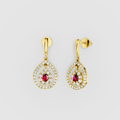 Jennifer - 18K Gold Pear Ruby & Double Moissanite Halo Teardrop Drop Earrings"