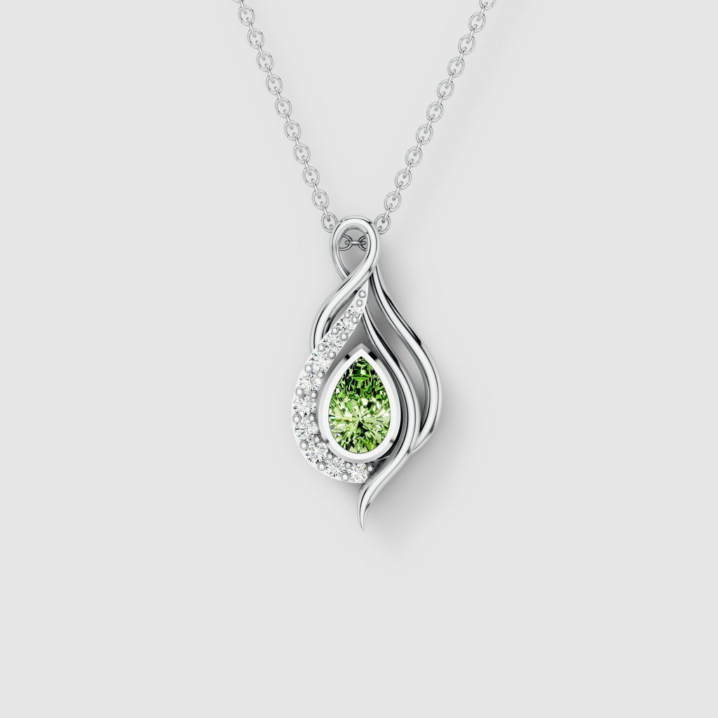 Cynthia - Solid 18K Gold Pear-Cut Peridot & Moissanite Ribbon Drop Pendant"