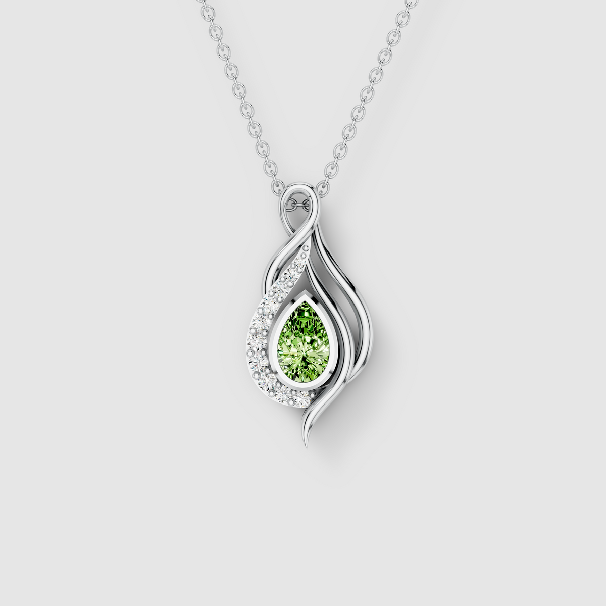 Cynthia - Solid 18K Gold Pear-Cut Peridot & Moissanite Ribbon Drop Pendant"