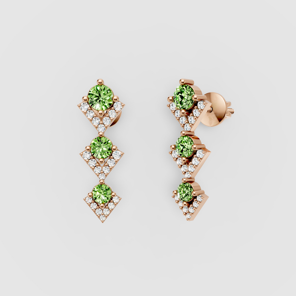 Ashley - 18K Gold Three-Tier Peridot & Geometric Moissanite Drop Earrings"