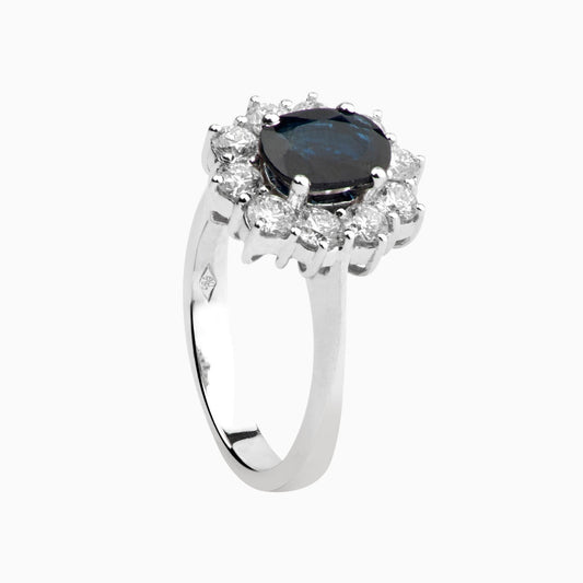 Natural Blue Sapphire Stone Silver 925 Ring with Moissanite Stone (RING0050)