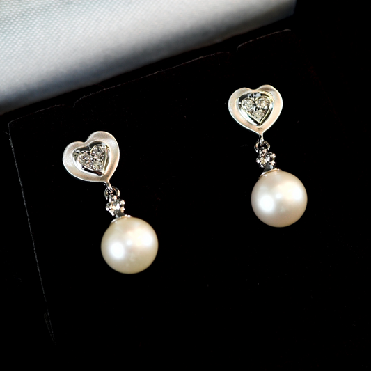 Natural Pearl with Moissanite In 18K Yellow Gold Earrings for Womens (EAR0650)