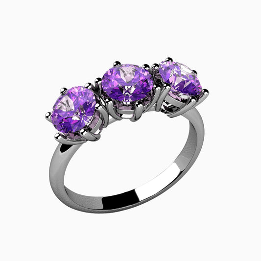 Natural Purple Amethyst With Silver Ring | Pair of Three Stones (RING0051)