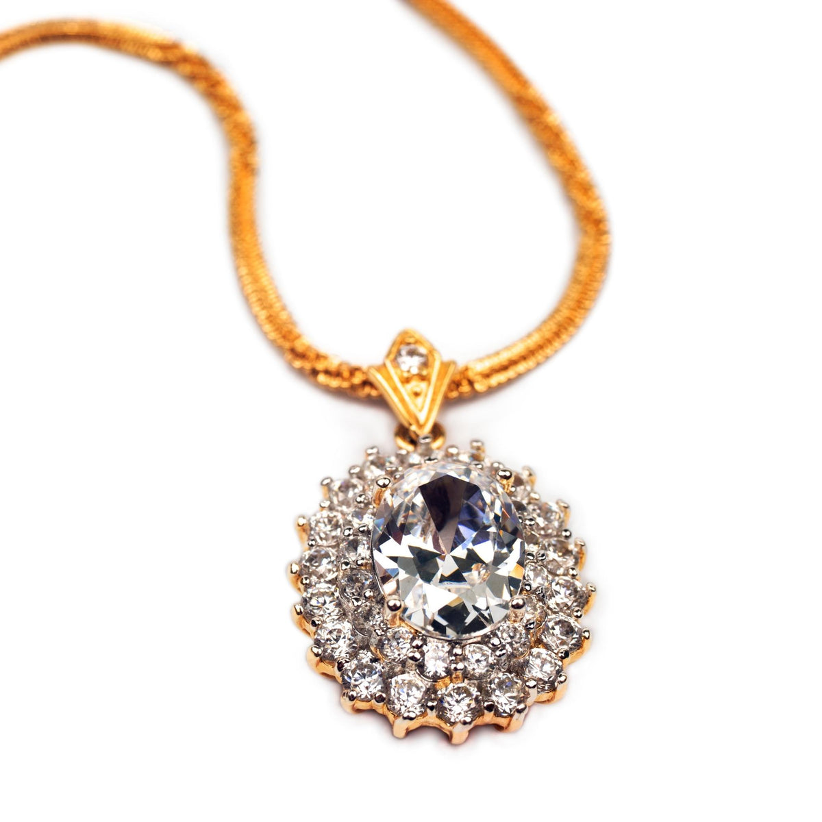White Zarcone Oval Shape 18K Yellow Gold Pendant Only for Women (PEN0110)