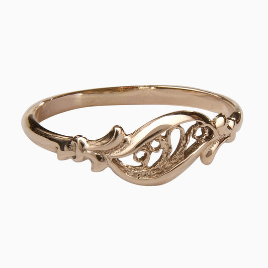 Leaf Style Design 18K Yellow Gold Ring Round Handcrafted Circled (RING0052)