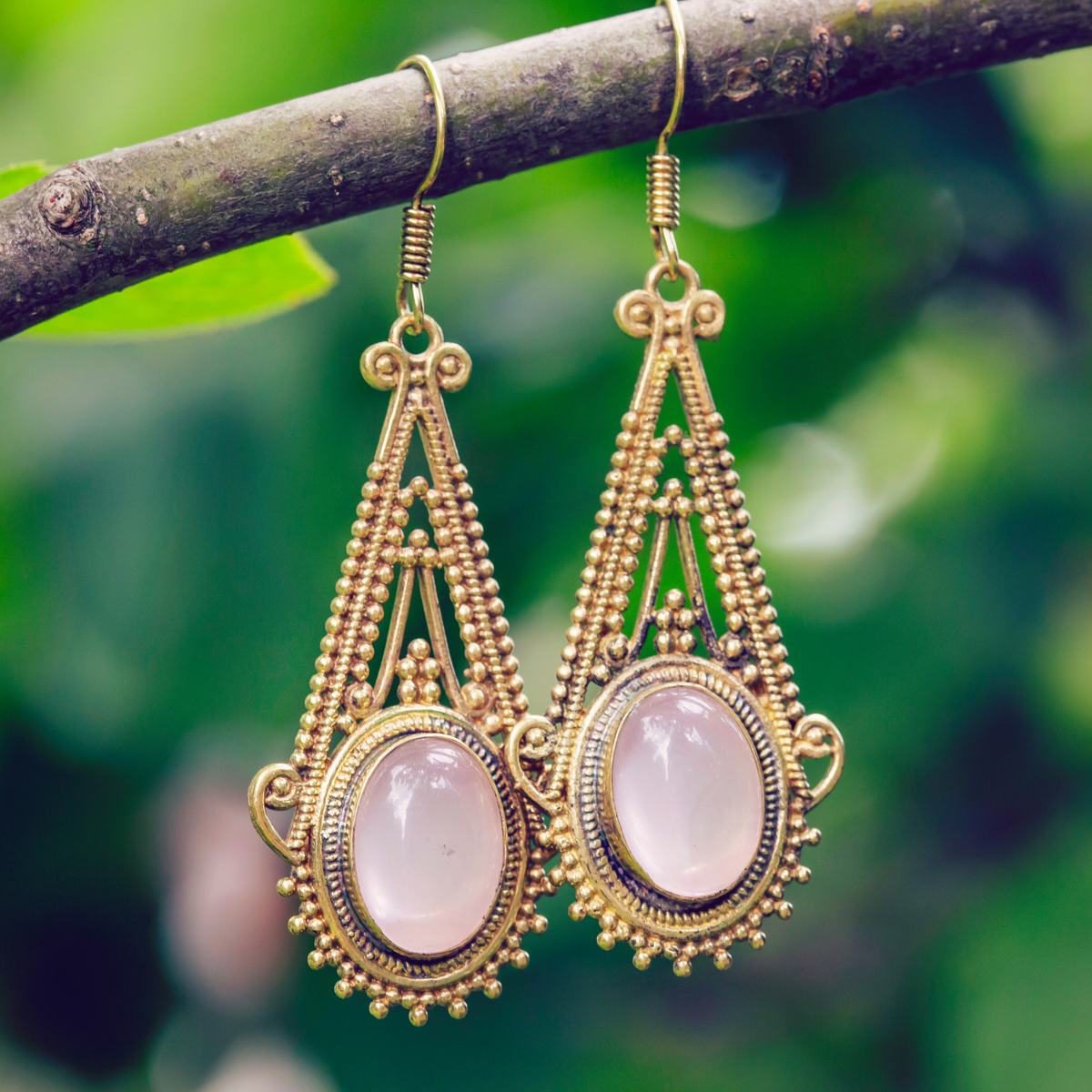 Rose Quartz In 18K Yellow gold Earrings for Womens (EAR0670)