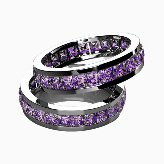 Couple Rings Natural Purple Amethyst Silver Ring | Lines of Stones Inside (RING0055)