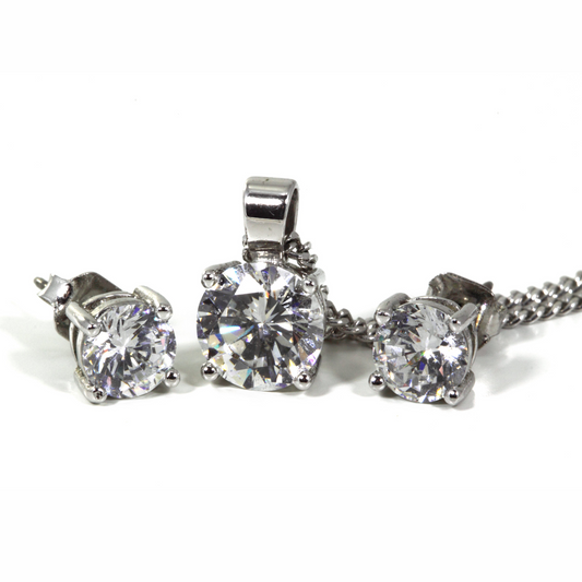 Moissanite Daimond In Pure Silver 925 Earrings And Pendent (EAR0690)
