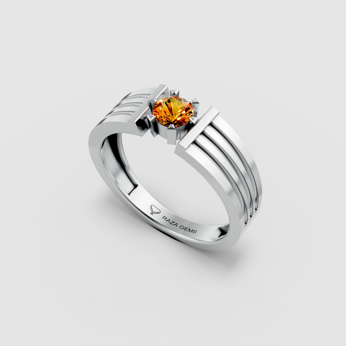 Maryam – 18K Solid Gold Orange Spinel Modern Four-Prong Band
