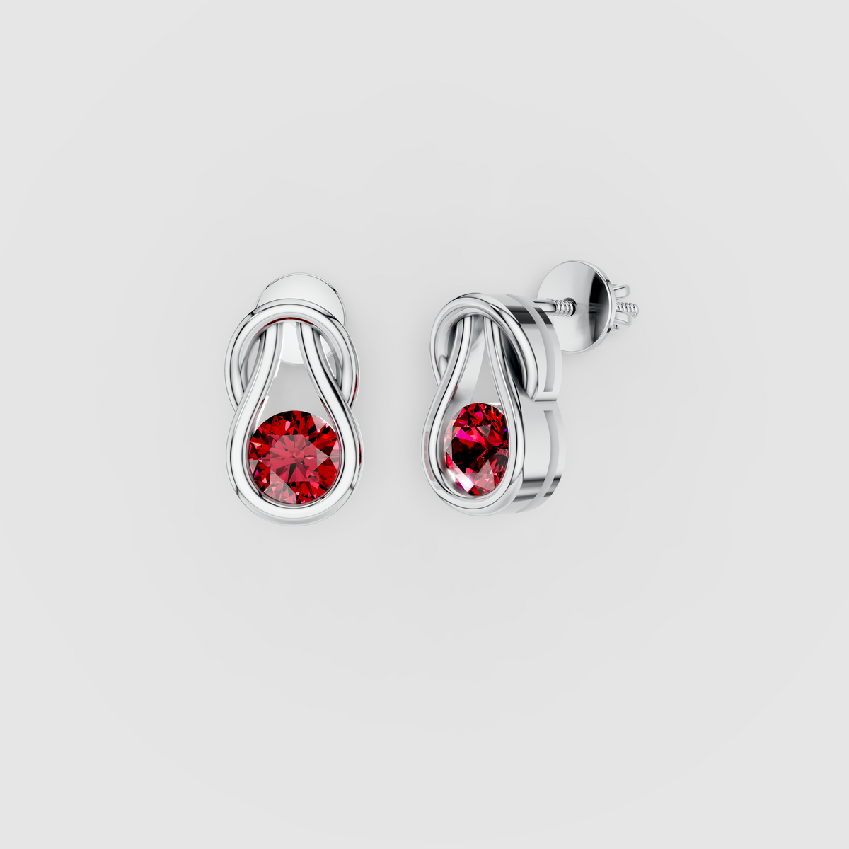 Barbara - 18K Gold Natural Ruby Sculptural Loop Stud Earrings"