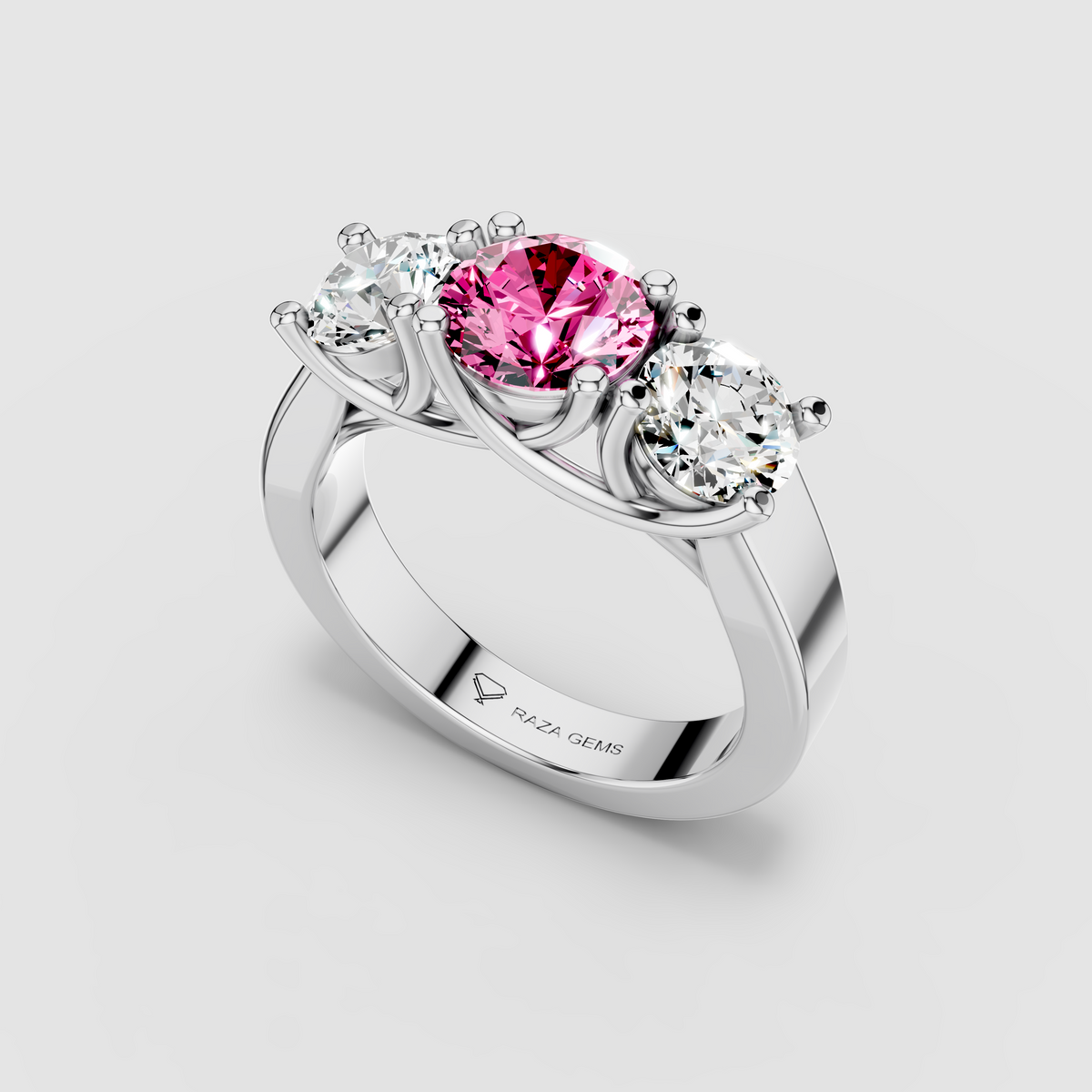 Florence - Solid 18K Gold Pink Sapphire with Brilliant Moissanite Side Stones