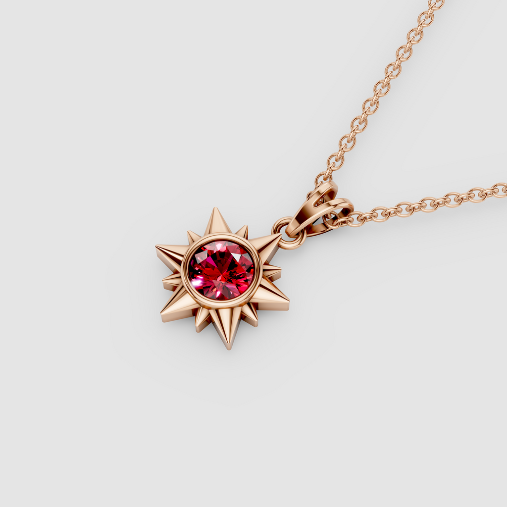 Patricia - 18K Gold Ruby Sunburst Solitaire Pendant"