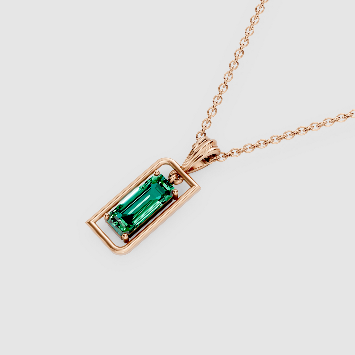 18K Gold Geometric Emerald Cut Emerald Pendant Charm
