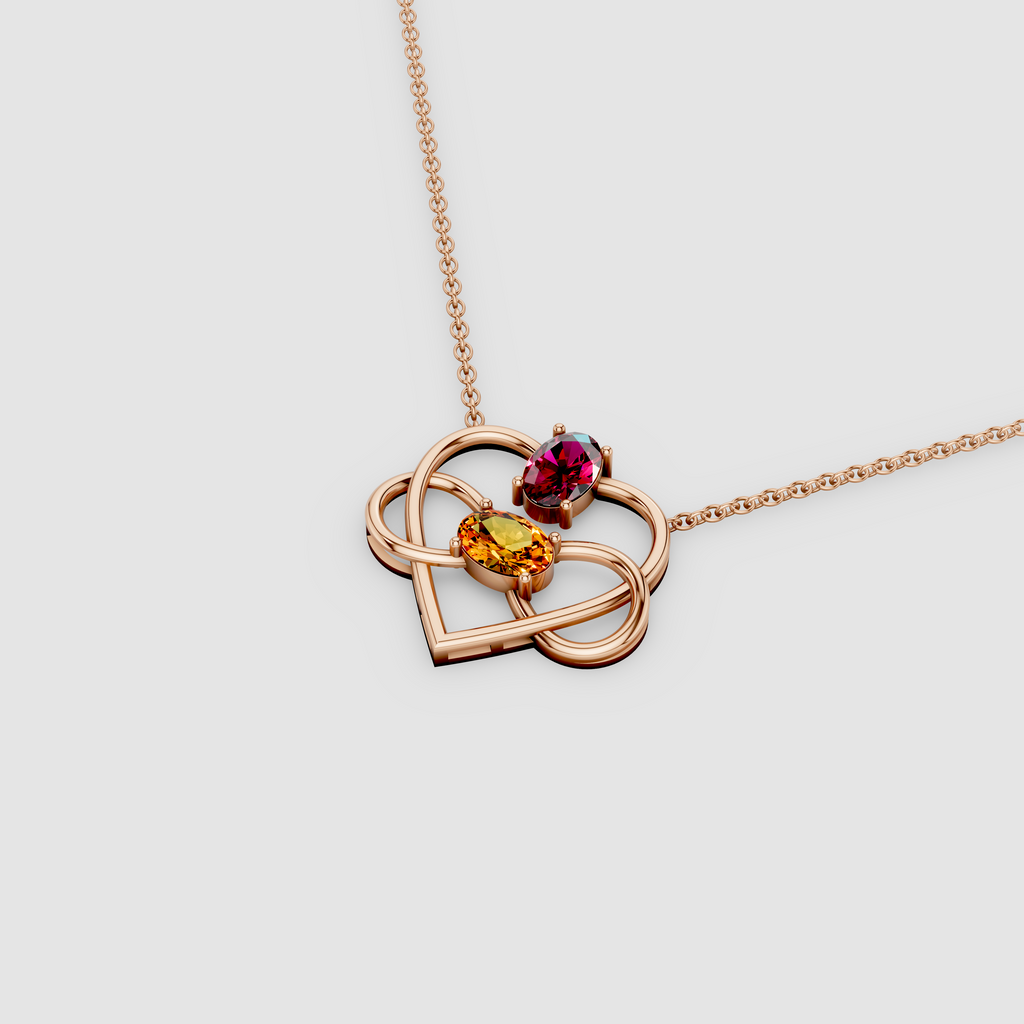 Eternal Embrace – 18K Gold Interlocking Infinity Heart Garnet & Citrine Pendant