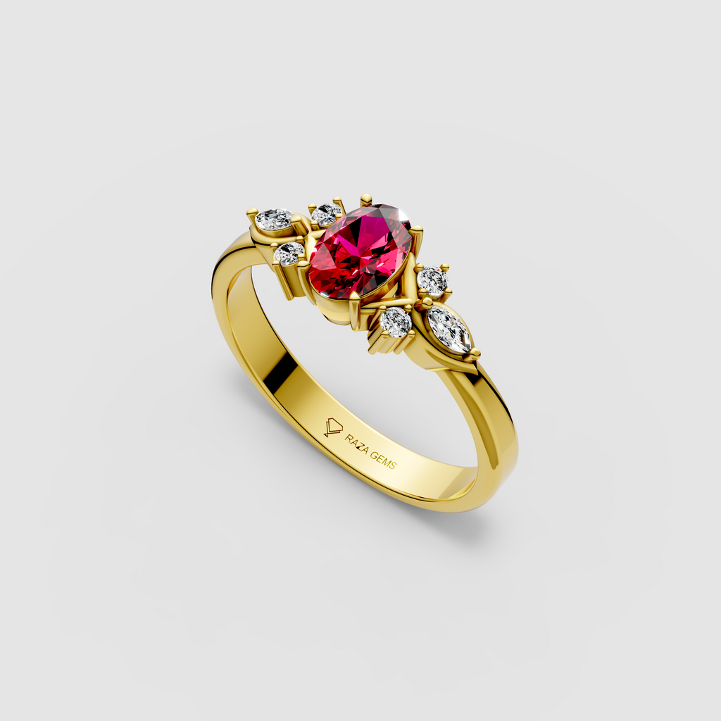 Vintage – Inspired Oval Ruby & Moissanite Statement Ring in 18K Gold