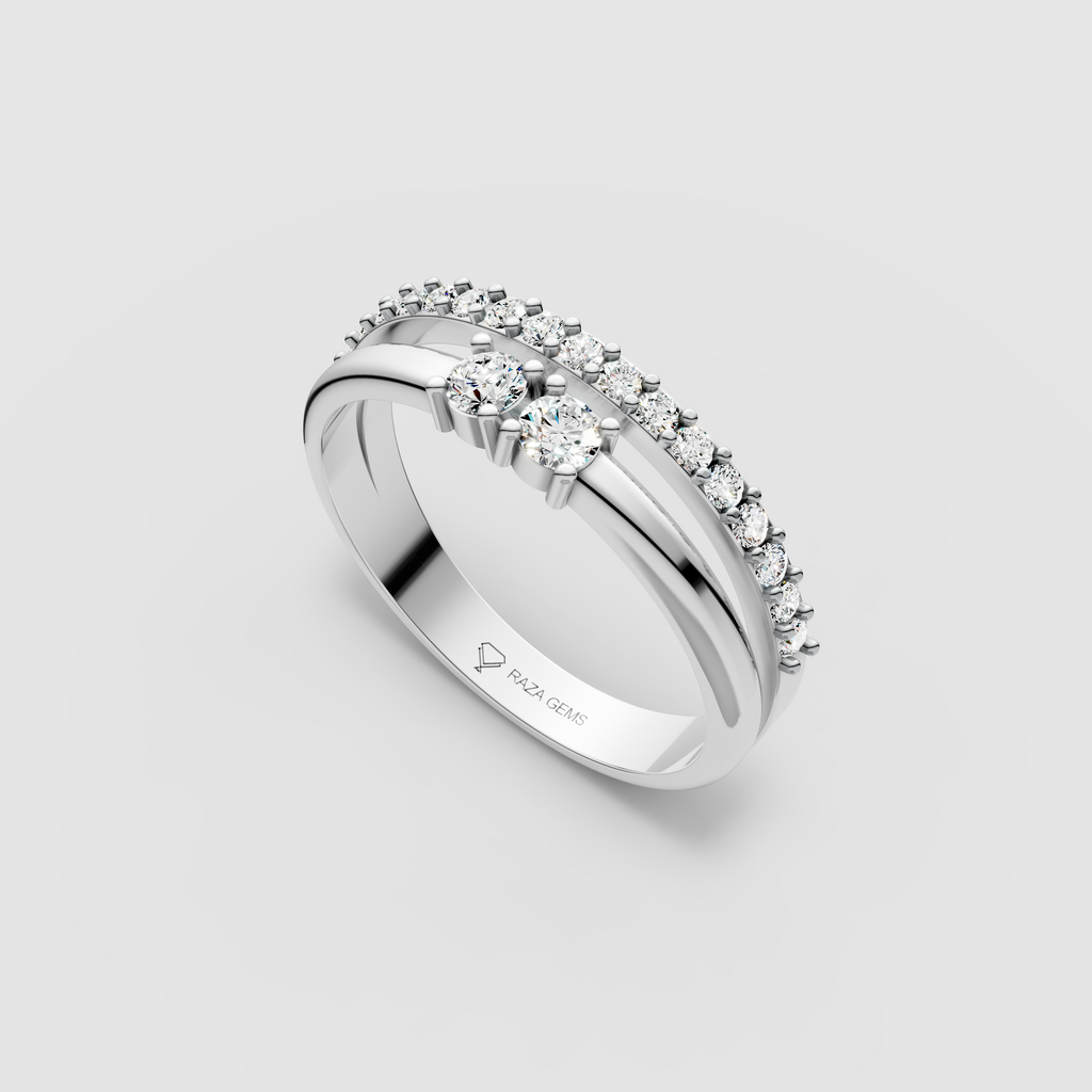 Emily - Two-Stone & Pavé Moissanite Split Band Ring | 18K Yellow, White & Rose Gold