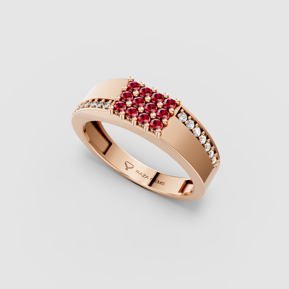 Bella – 18K Solid Gold Pave Ruby & Natural Moissanite Band Ring