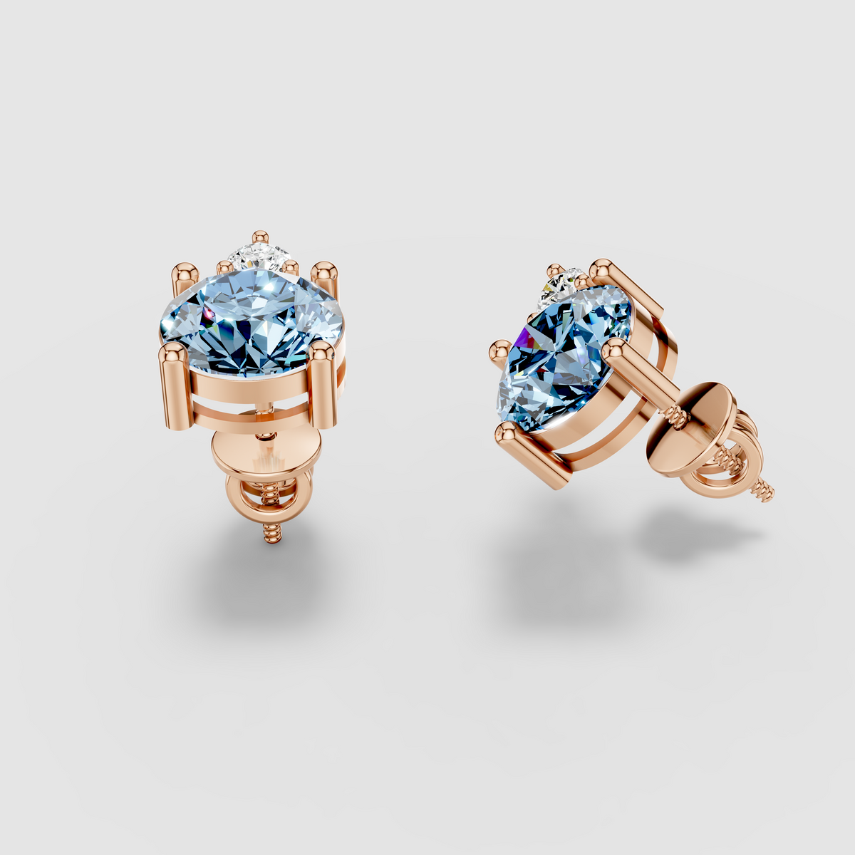 Sarah - Solid 18K Gold Blue Topaz & Solitaire Moissanite Stud Earrings"