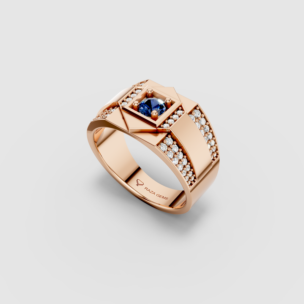 Hazel - Solid 18K Gold Blue Sapphire Square Focal & Pavé Moissanite Band
