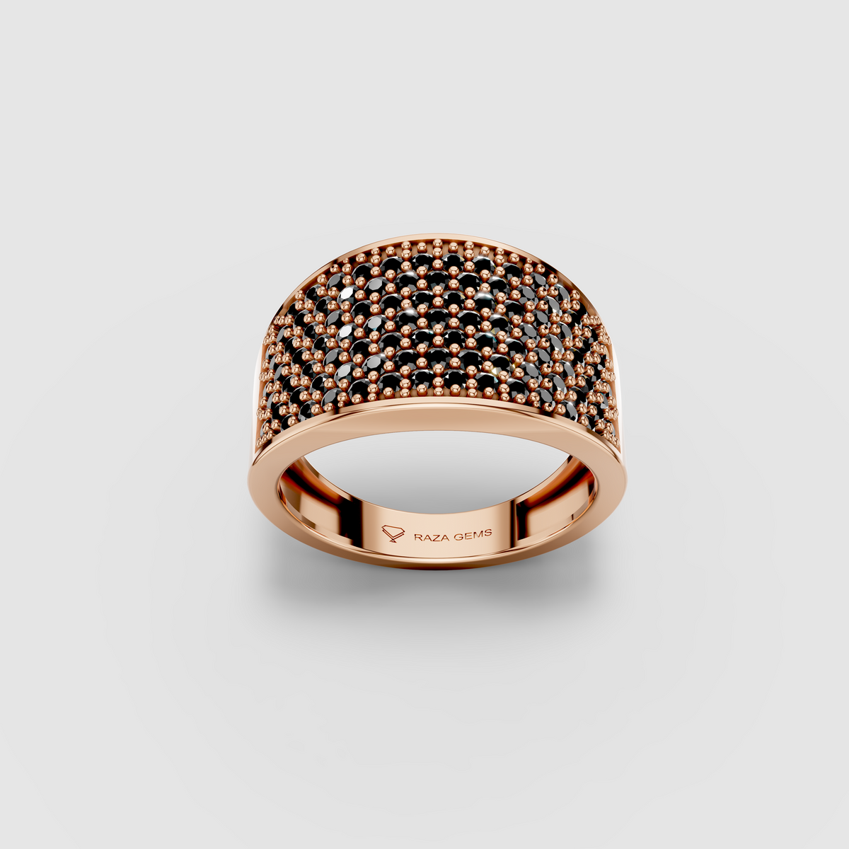 Isabella - Solid 18K Gold Honeycomb Black Zircon Band Ring
