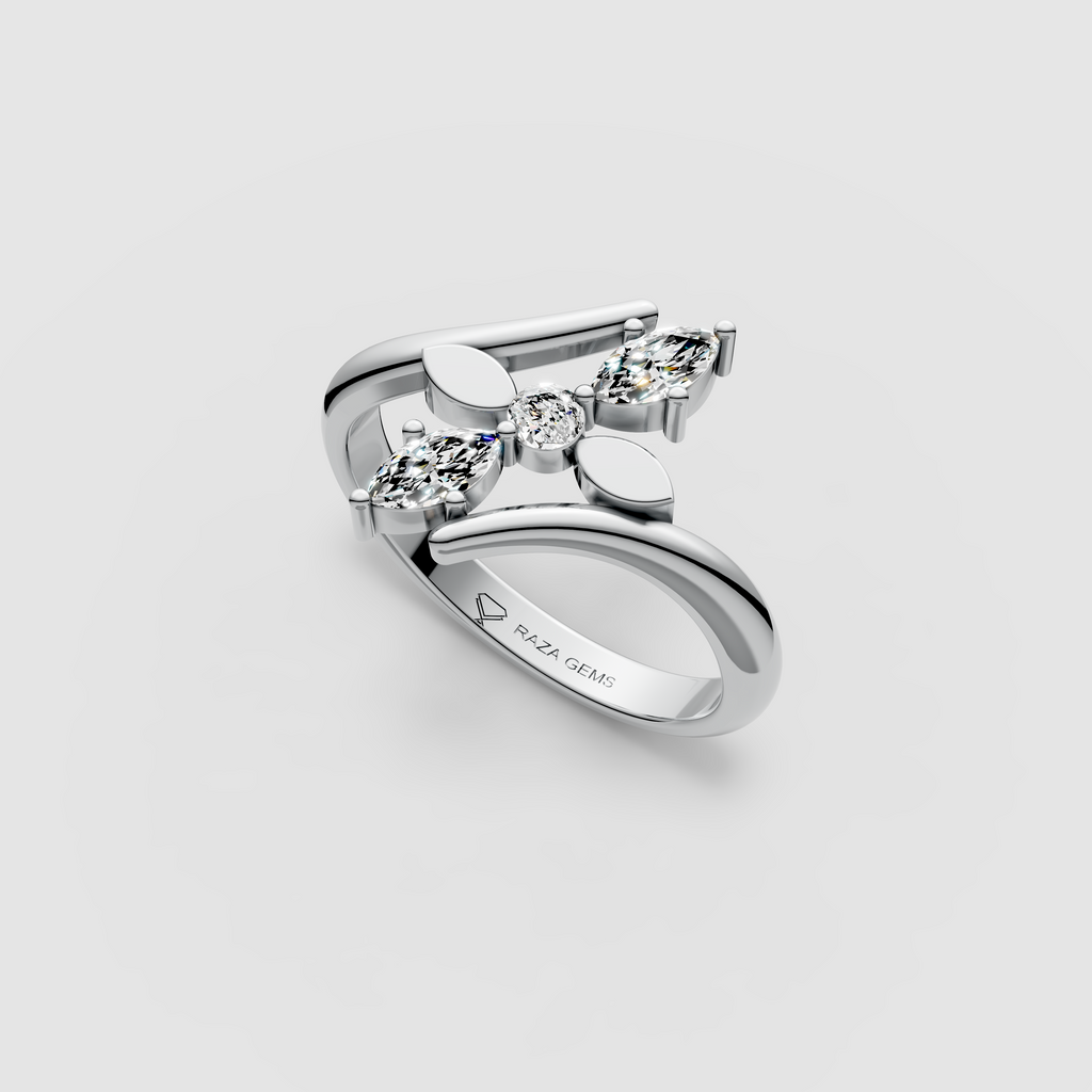 Ella – 18K Gold Marquise Moissanite Leaf Motif Ring