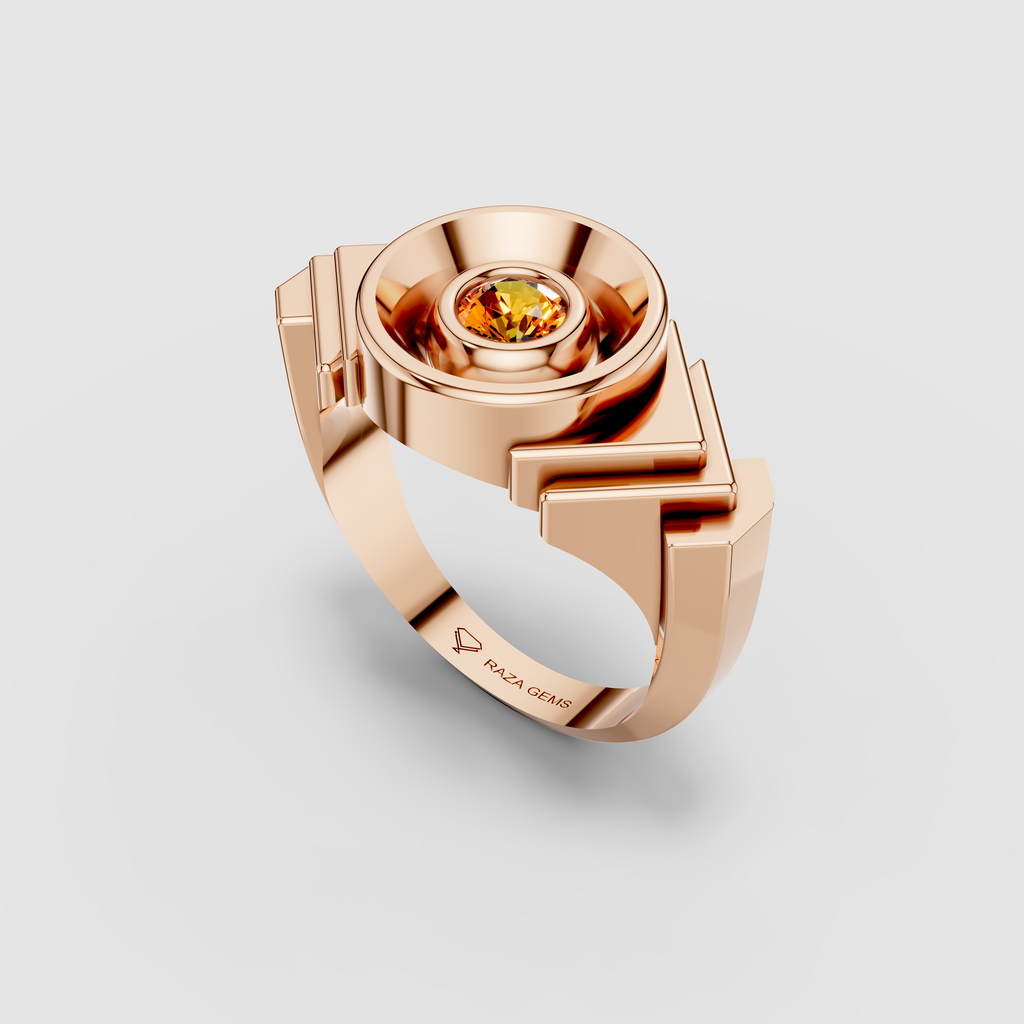 Celeste - 18K Gold Bezel Yellow Spinel Concave Signet Ring