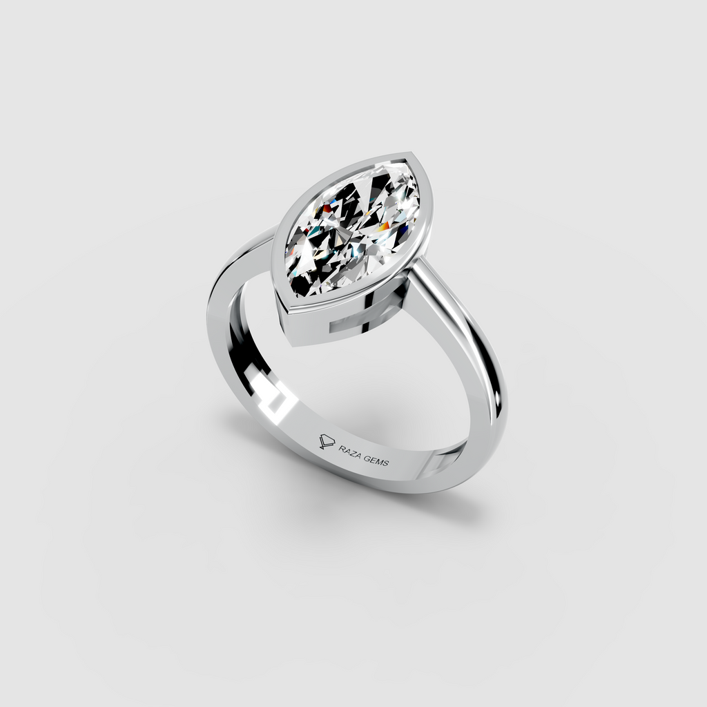 Moissanite Emerald Cut Bezel Ring in 18K Gold — Women's Solitaire Ring