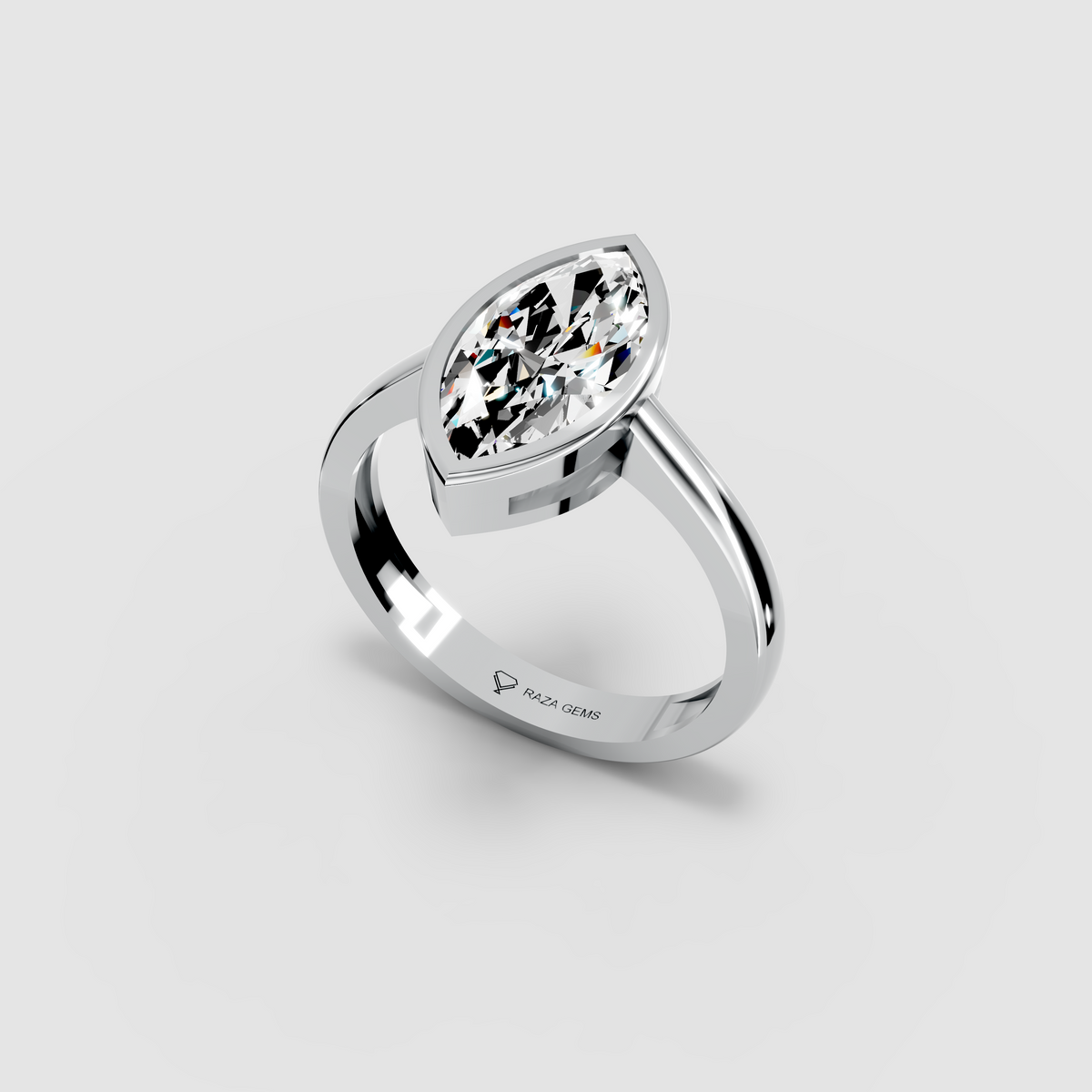 Moissanite Emerald Cut Bezel Ring in 18K Gold — Women's Solitaire Ring