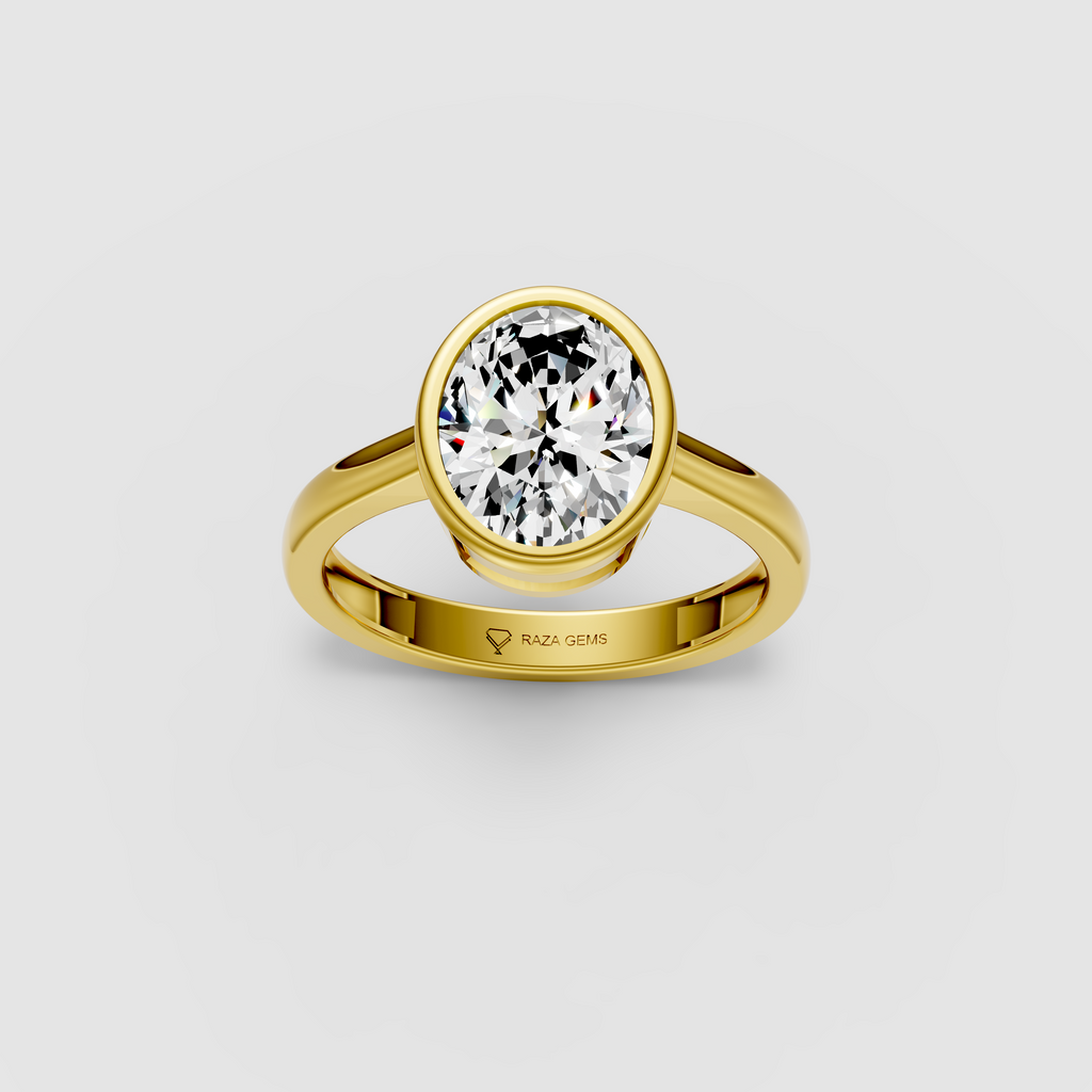 Modern Horizon – Oval Moissanite Bezel-Set Engagement Ring in 18KT Gold
