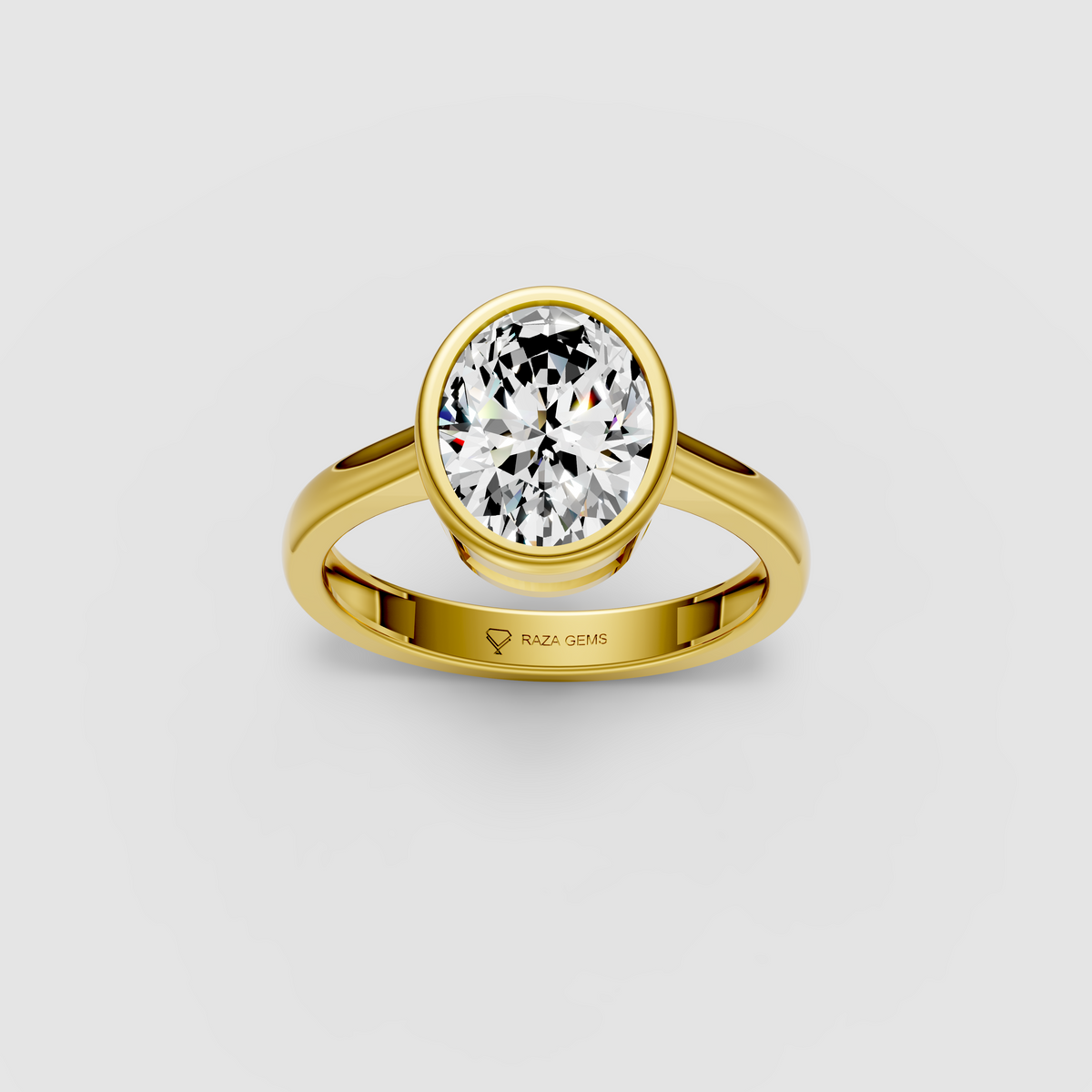 Modern Horizon – Oval Moissanite Bezel-Set Engagement Ring in 18KT Gold