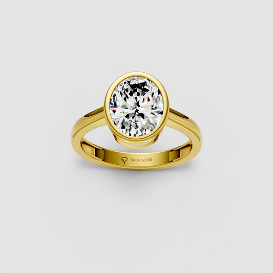 Modern Horizon – Oval Moissanite Bezel-Set Engagement Ring in 18KT Gold