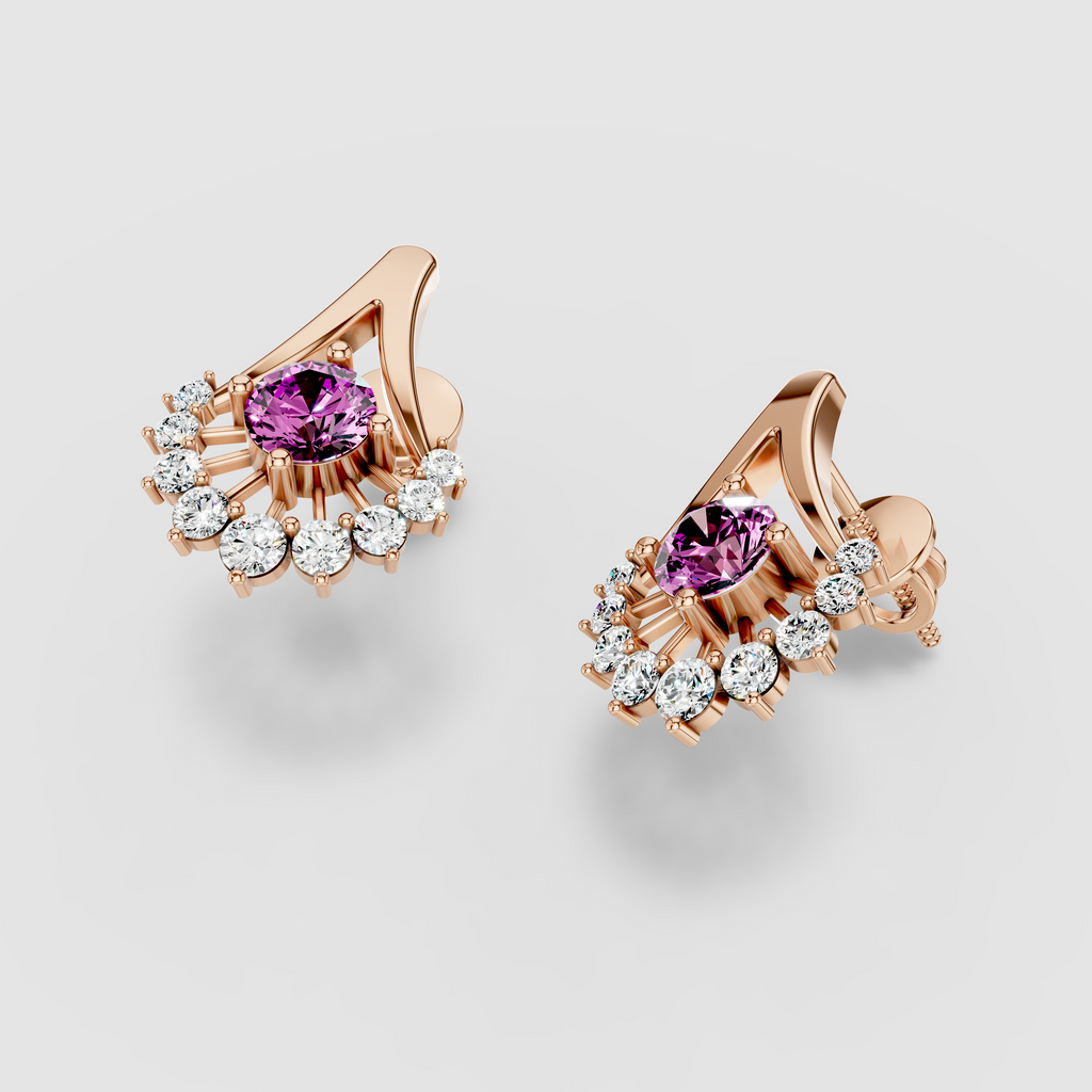 Olivia - 18K Gold Round Pink Spinel & Moissanite Halo Earrings"