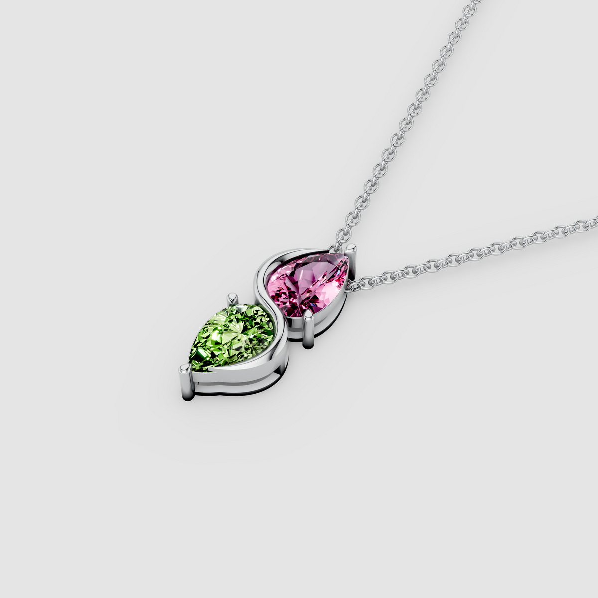 Sienna – Pear Pink Tourmaline & Peridot Swirl Pendant in 18KT Gold