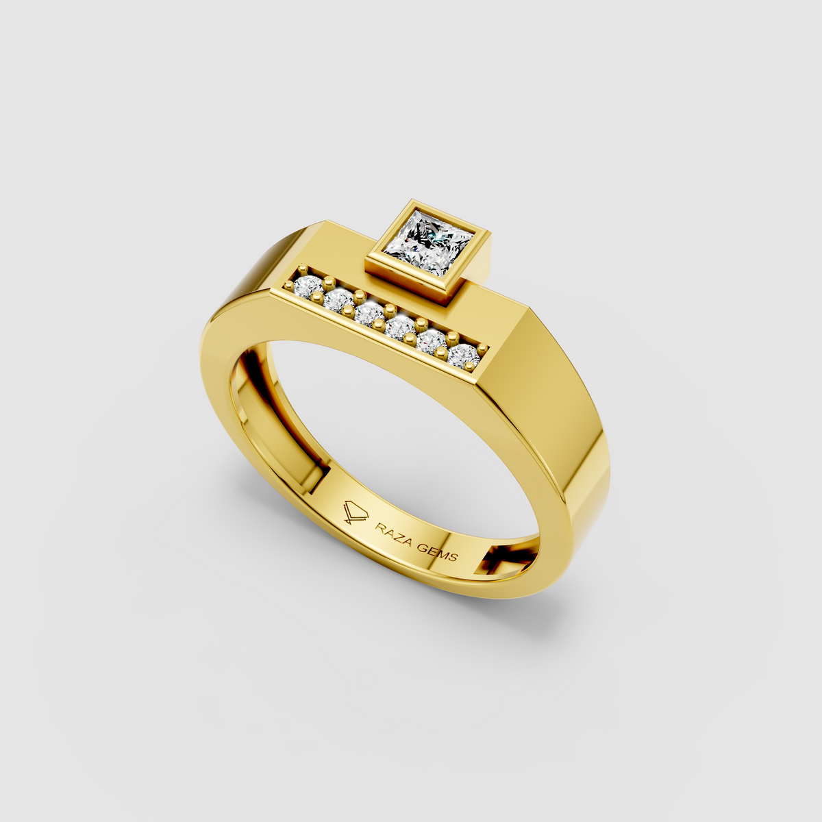 Penelope – 18K Gold Bezel Princess Cut Moissanite Statement Ring