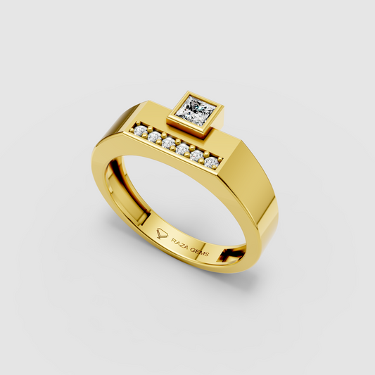 Penelope – 18K Gold Bezel Princess Cut Moissanite Statement Ring