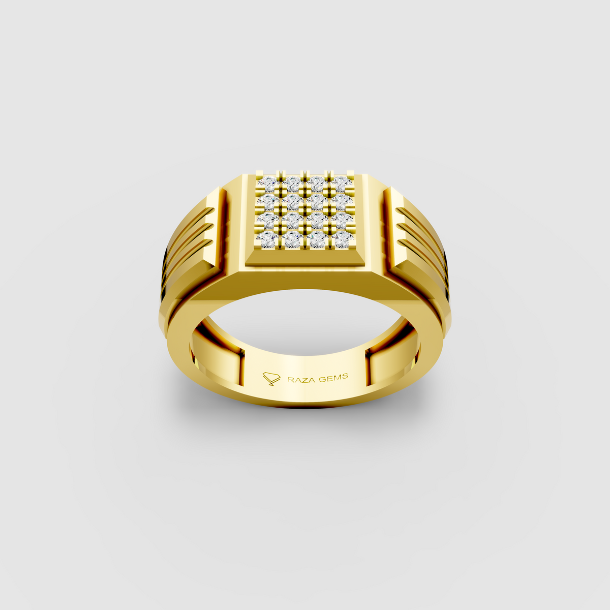 Iris – 18K Solid Gold Pave Moissanite Square Signet Ring