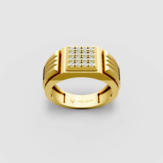 Iris – 18K Solid Gold Pave Moissanite Square Signet Ring