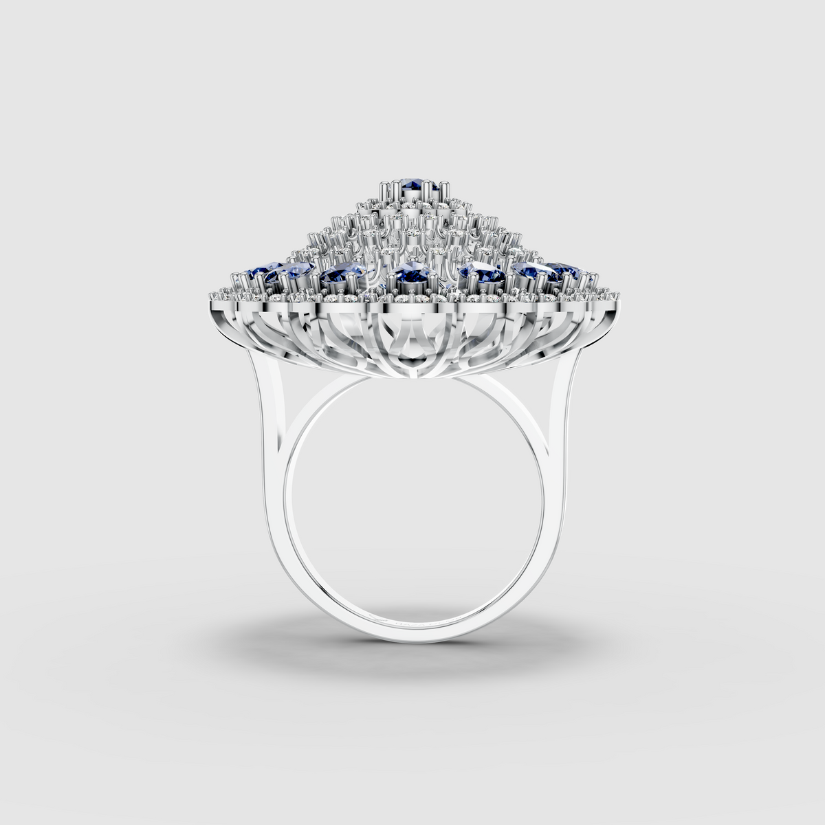 Adeline - Solid 18K Gold Pear Blue Sapphire & Pavé Moissanite Sunburst Ring