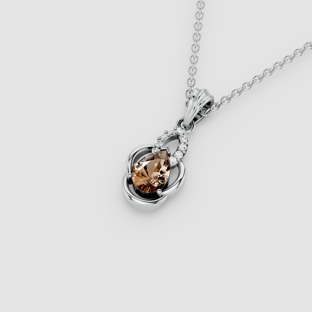 Brenda - 18K Gold Pear Smoky Topaz & Moissanite Halo Drop Pendant (Pendant Only)"