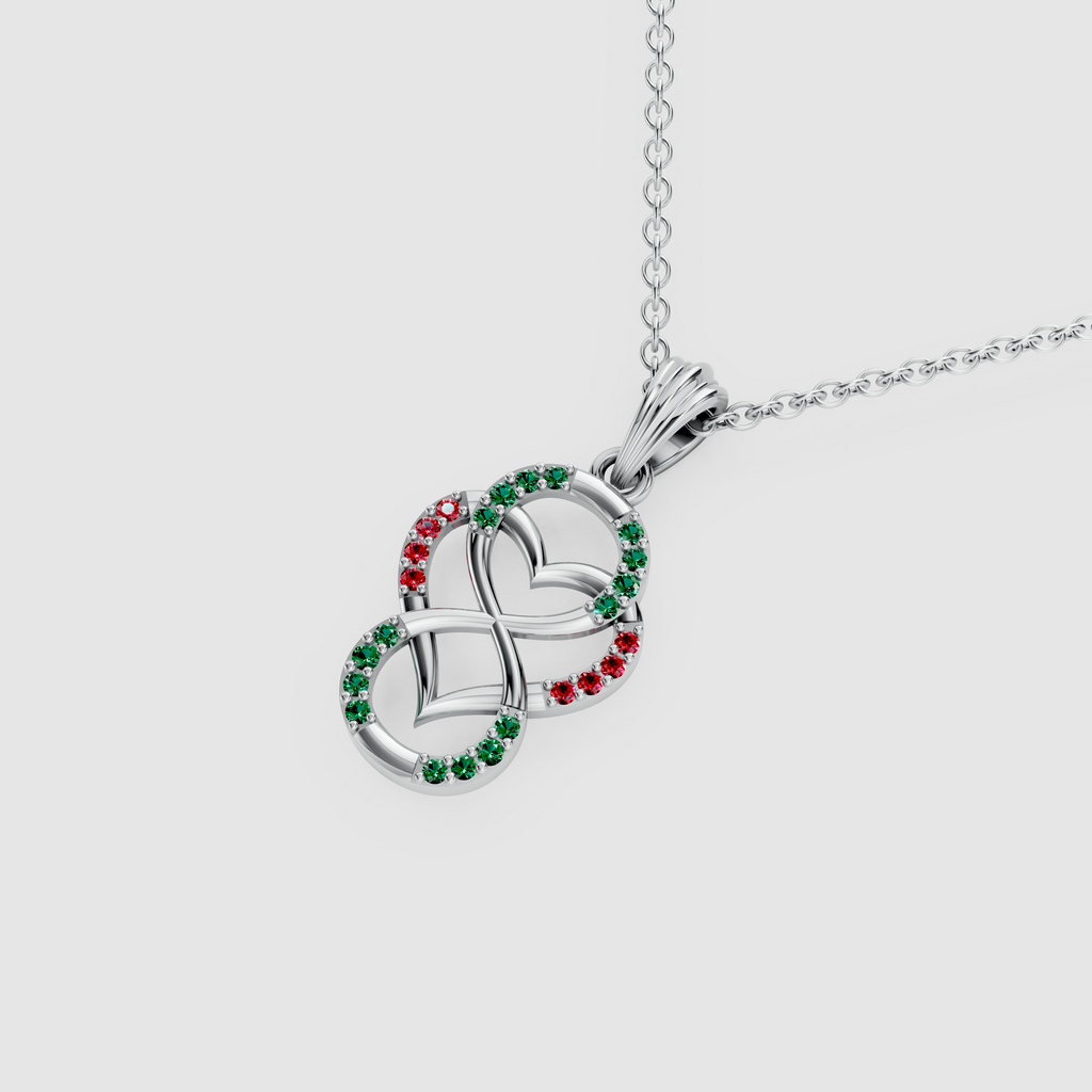 Lily – Emerald & Ruby Figure-Eight Openwork Heart Pendant in 18KT Gold