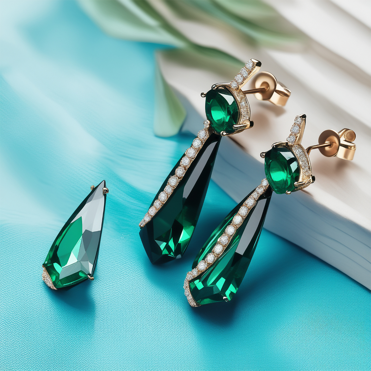 Green Tourmaline & Moissanite with 18K Gold Earrings (EAR0930)