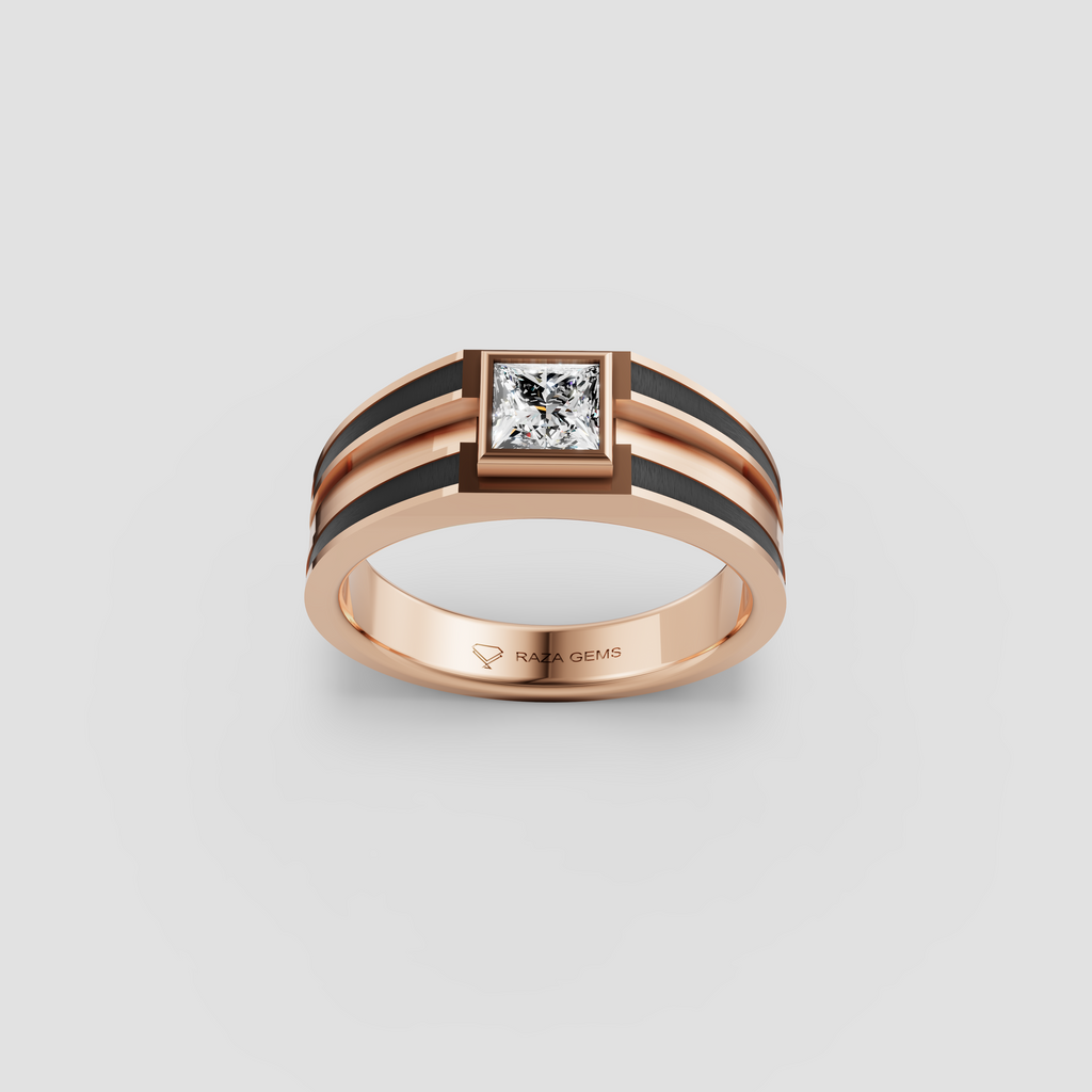 Erin  – 18K Gold Bezel-Set Princess Cut Moissanite Architectural Enamel Ring