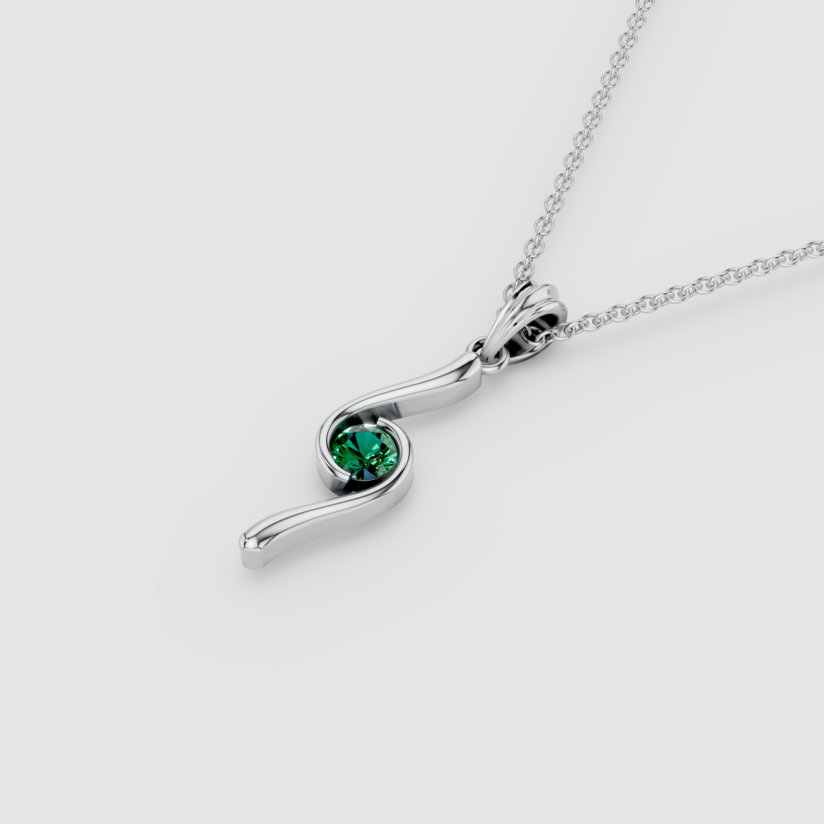 Iris – Round Emerald Swirl Drop Pendant in 18KT Gold