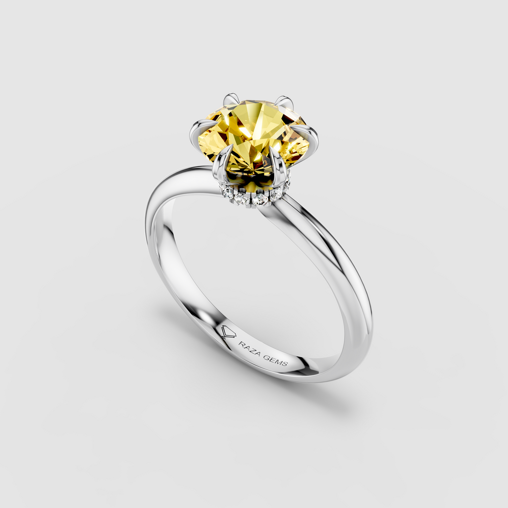Isabella - 18K Gold Round Yellow Sapphire Solitaire with Hidden Moissanite Halo Ring